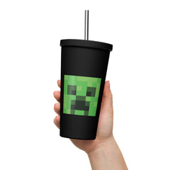 Minecraft Creeper Face Insulated Tumbler with a Straw