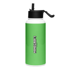 Minecraft Creeper Big Face Stainless Steel Water Bottle with a Straw Lid