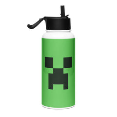 Minecraft Creeper Big Face Stainless Steel Water Bottle with a Straw Lid