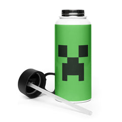Minecraft Creeper Big Face Stainless Steel Water Bottle with a Straw Lid