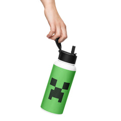 Minecraft Creeper Big Face Stainless Steel Water Bottle with a Straw Lid