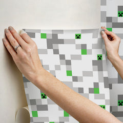 Minecraft Grey Pixel Creeper Peel & Stick Wallpaper