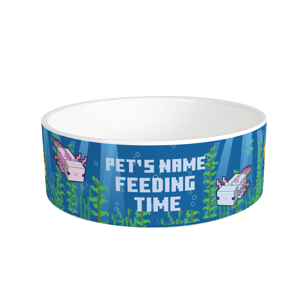 Minecraft Axolotl Feeding Time Personalized Pet Bowl