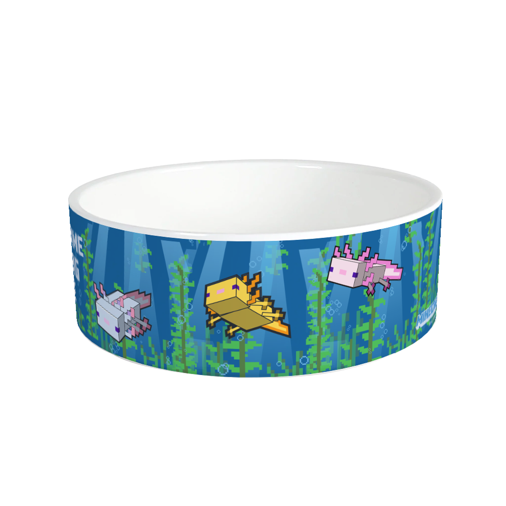 Minecraft Axolotl Feeding Time Personalized Pet Bowl