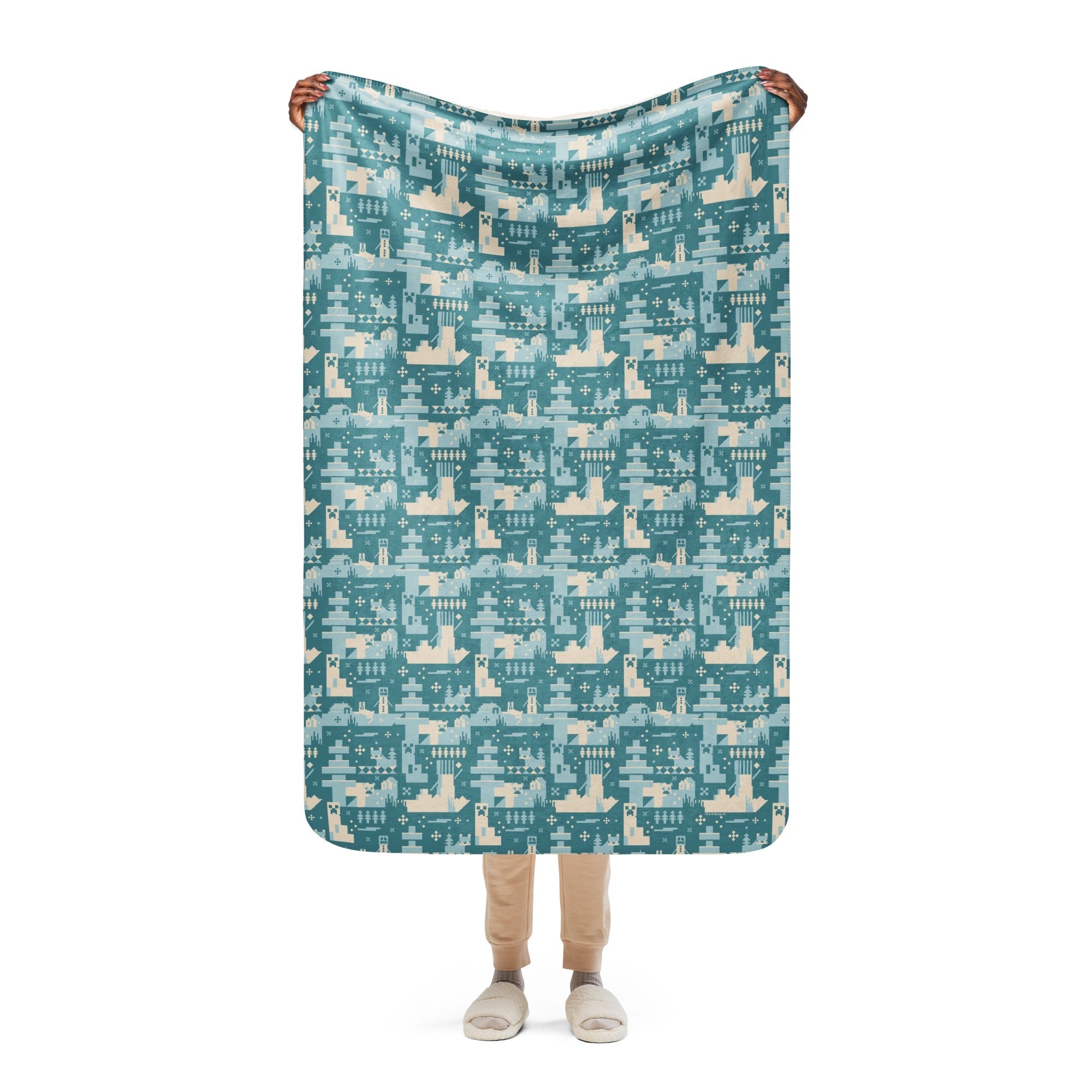 Minecraft Blue Holiday Pattern Sherpa Blanket