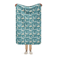 Minecraft Blue Holiday Pattern Sherpa Blanket
