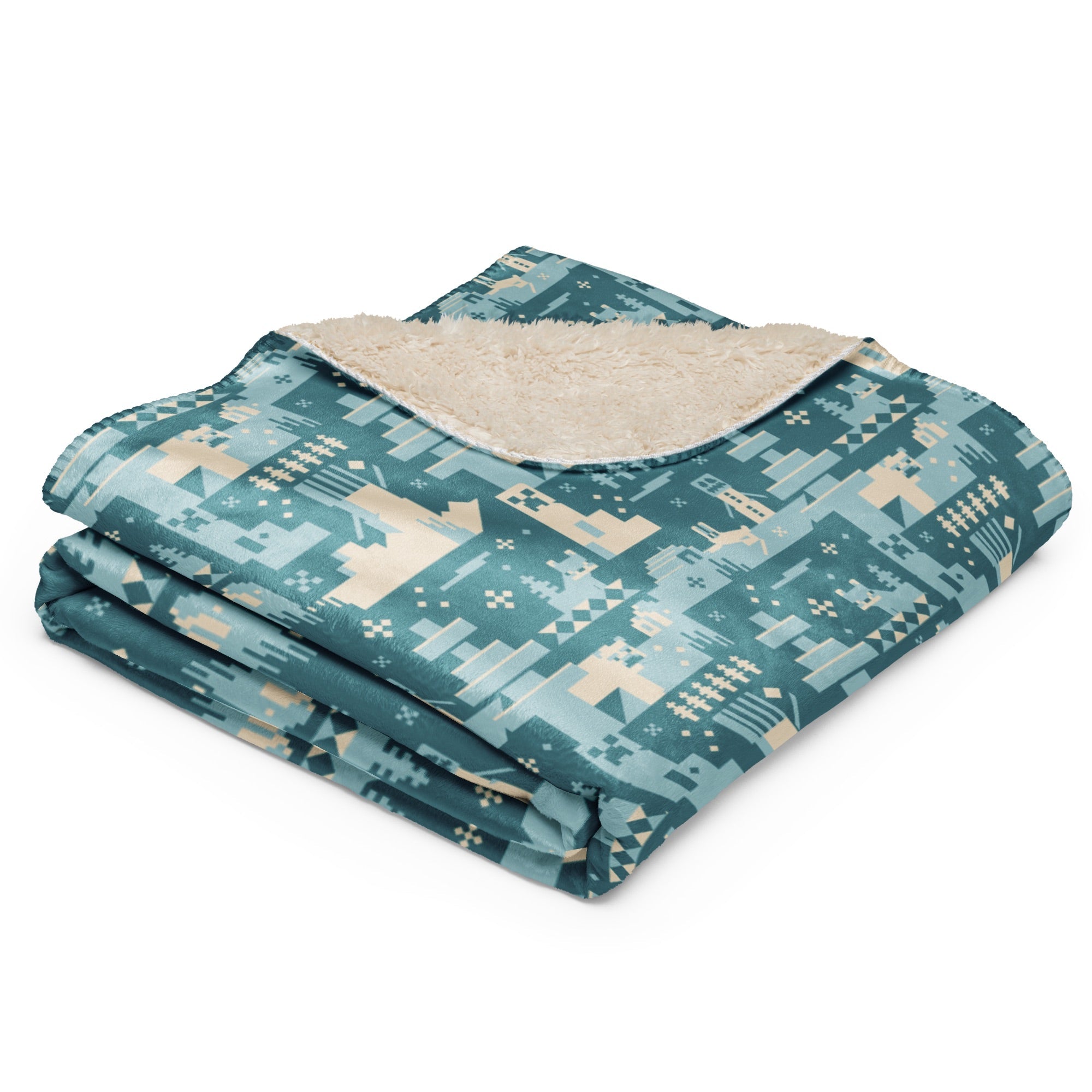 Minecraft Blue Holiday Pattern Sherpa Blanket