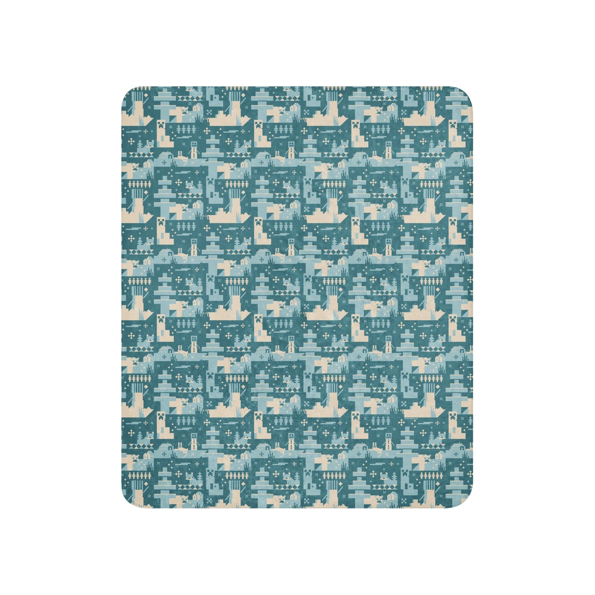 Minecraft Blue Holiday Pattern Sherpa Blanket