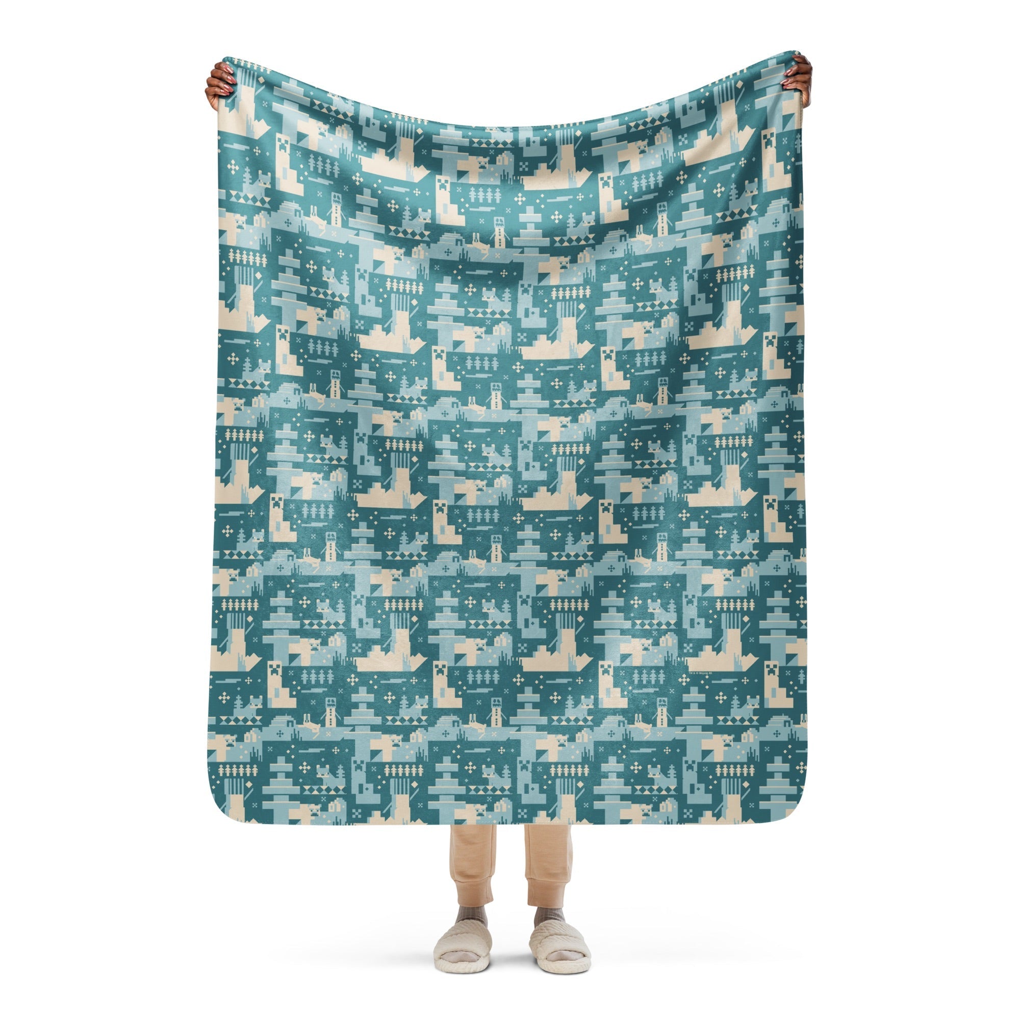 Minecraft Blue Holiday Pattern Sherpa Blanket