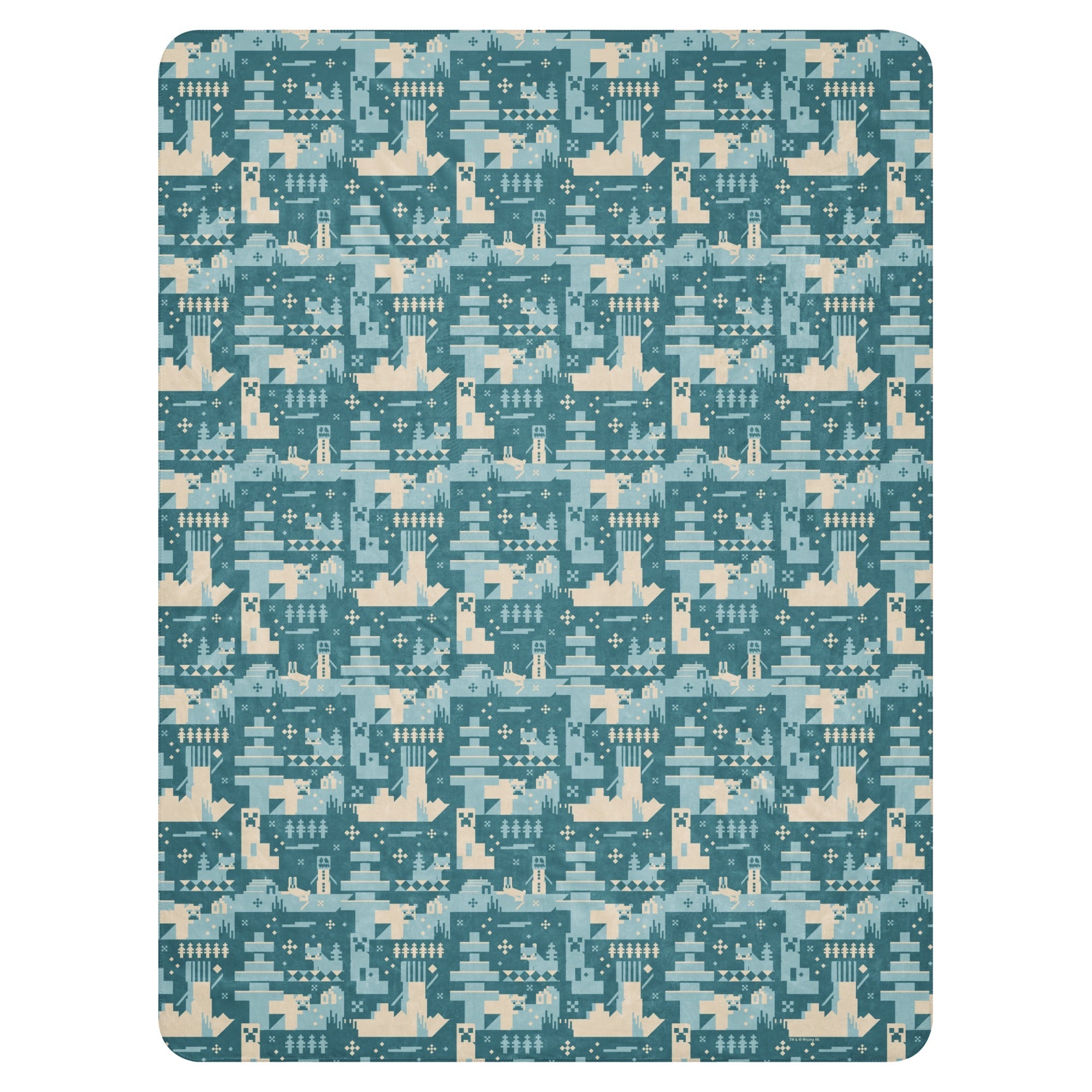 Minecraft Blue Holiday Pattern Sherpa Blanket