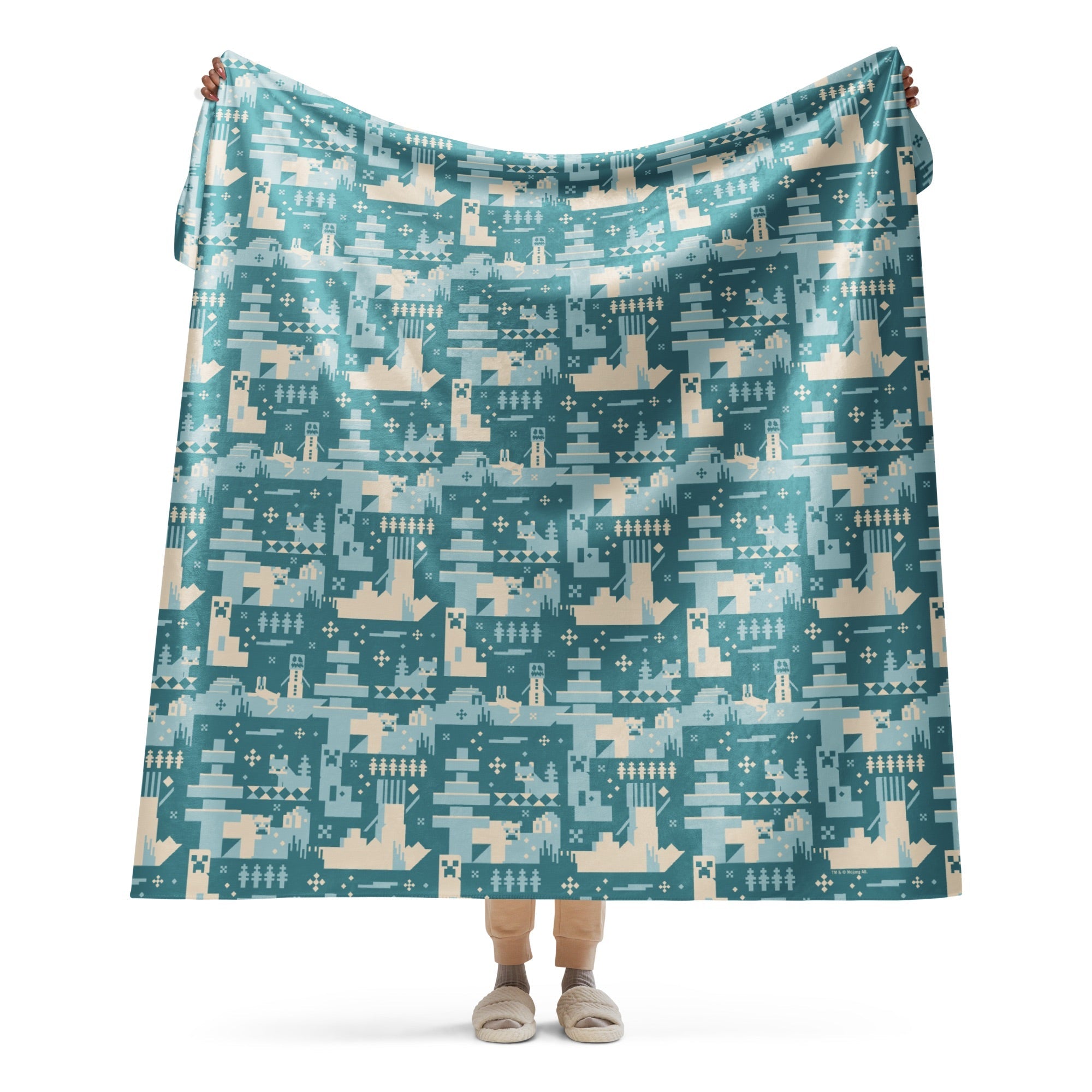 Minecraft Blue Holiday Pattern Sherpa Blanket