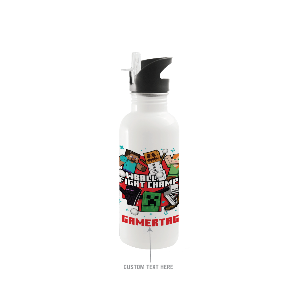 Minecraft Snowball Champ Personalized 20 oz Screw Top Water Bottle with Straw