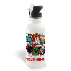 Minecraft Snowball Champ Personalized 20 oz Screw Top Water Bottle with Straw