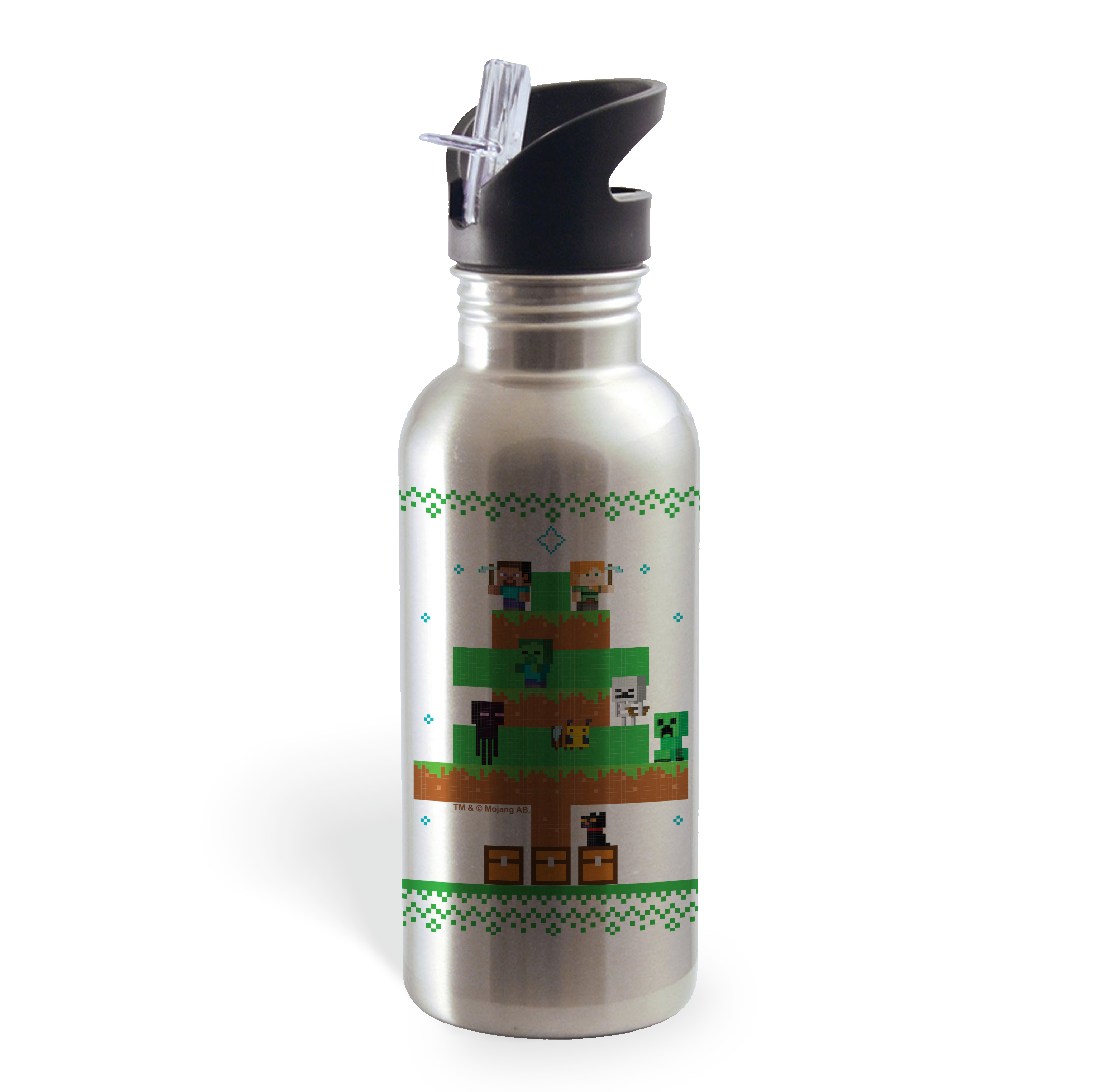 Minecraft Tree Sweater Personalized 20 oz Screw Top Water Bottle with Straw