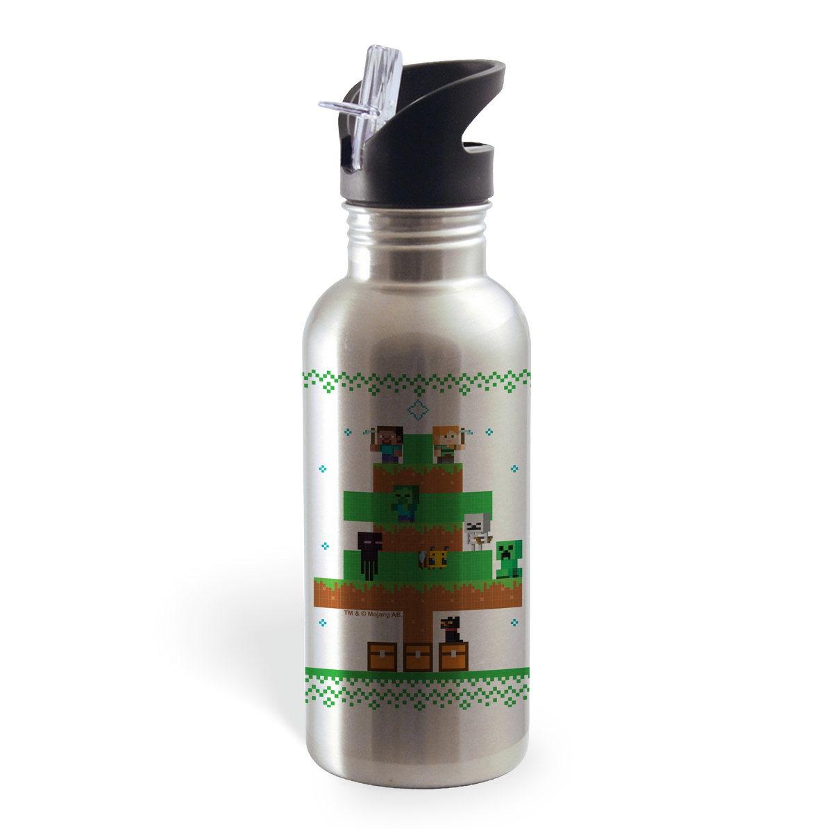 Minecraft Tree Sweater Personalized 20 oz Screw Top Water Bottle with Straw