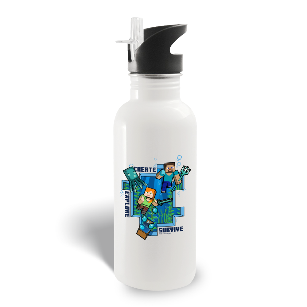 Minecraft Caves & Cliffs Create, Explore, Survive 20 oz Screw Top Personalized Water Bottle with Straw