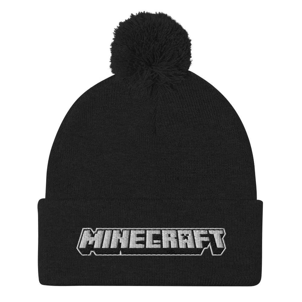 Minecraft Logo Pom Pom Knit Beanie
