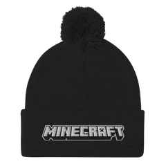Minecraft Logo Pom Pom Knit Beanie