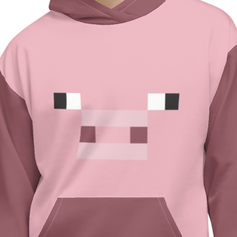 Minecraft Pig Face Adult Pullover Hoodie