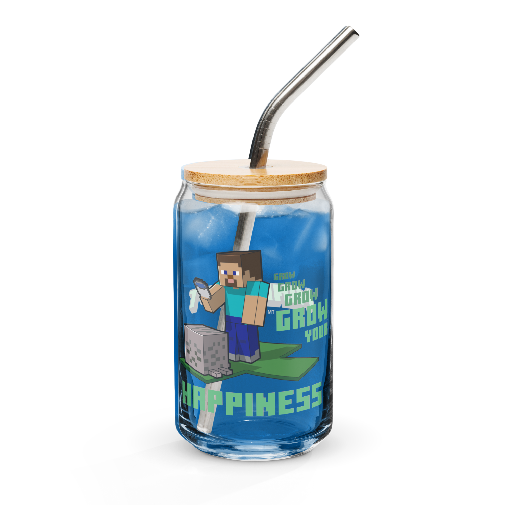 Minecraft Grow Your Happiness Can-Shaped Glass with Lid and Straw