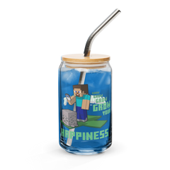 Minecraft Grow Your Happiness Can-Shaped Glass with Lid and Straw