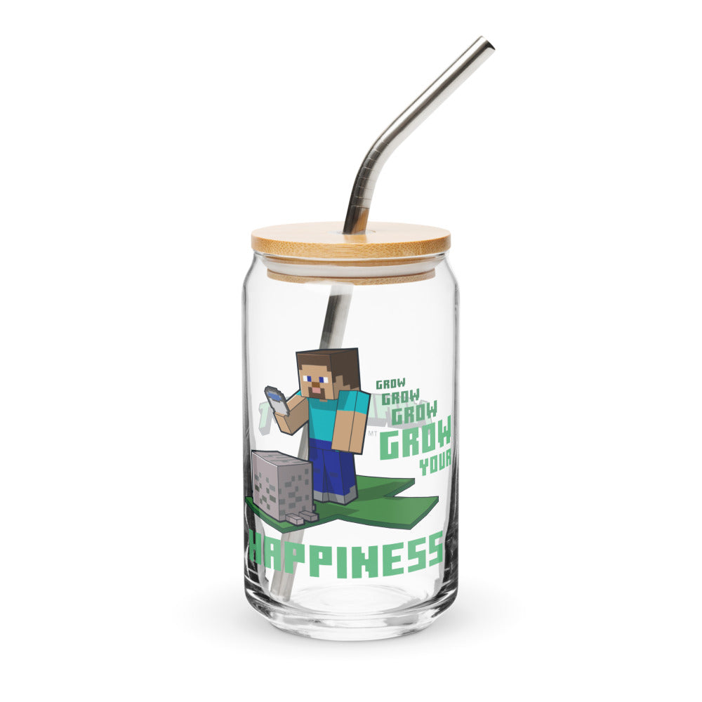 Minecraft Grow Your Happiness Can-Shaped Glass with Lid and Straw