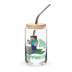 Minecraft Grow Your Happiness Can-Shaped Glass with Lid and Straw