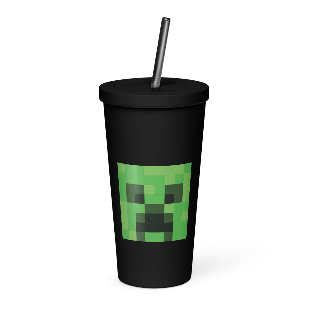 Minecraft Creeper Face Insulated Tumbler with a Straw