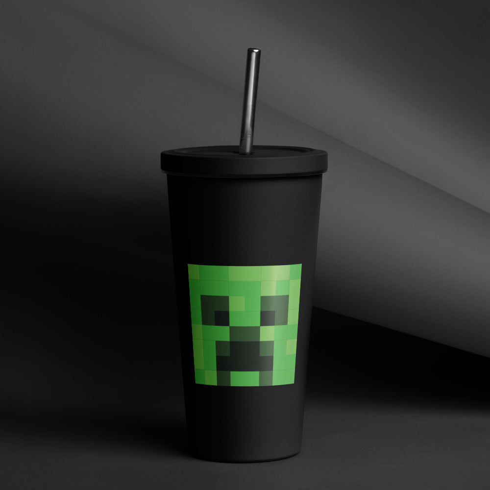 Minecraft Creeper Face Insulated Tumbler with a Straw