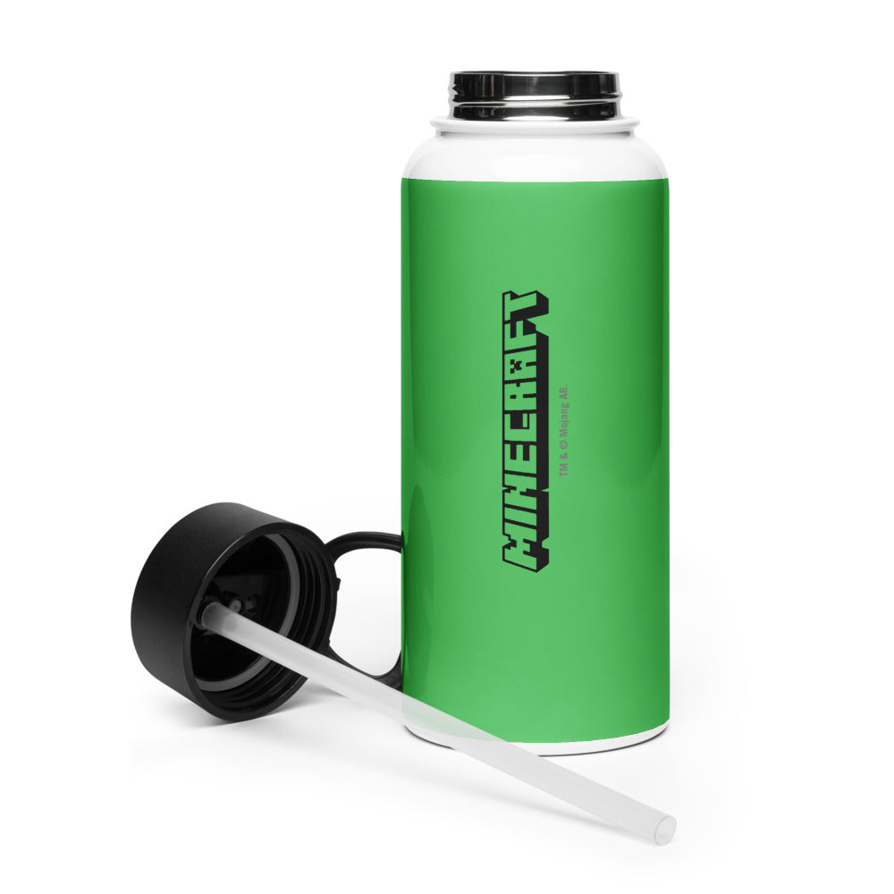 Minecraft Tuned In Creeper Stainless Steel Water Bottle with a Straw Lid