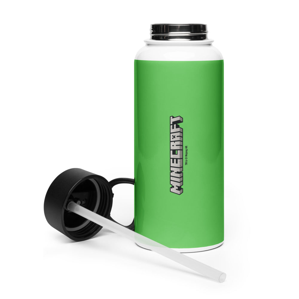 Minecraft Creeper Big Face Stainless Steel Water Bottle with a Straw Lid