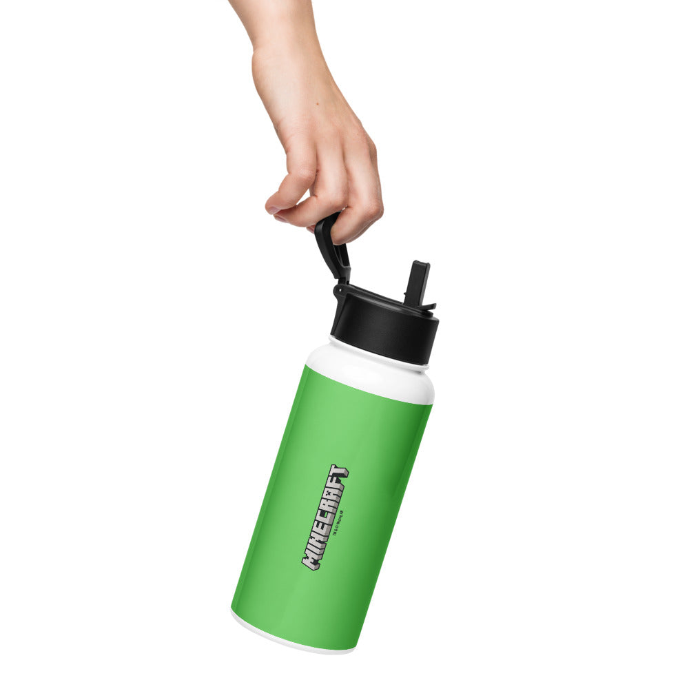 Minecraft Creeper Big Face Stainless Steel Water Bottle with a Straw Lid