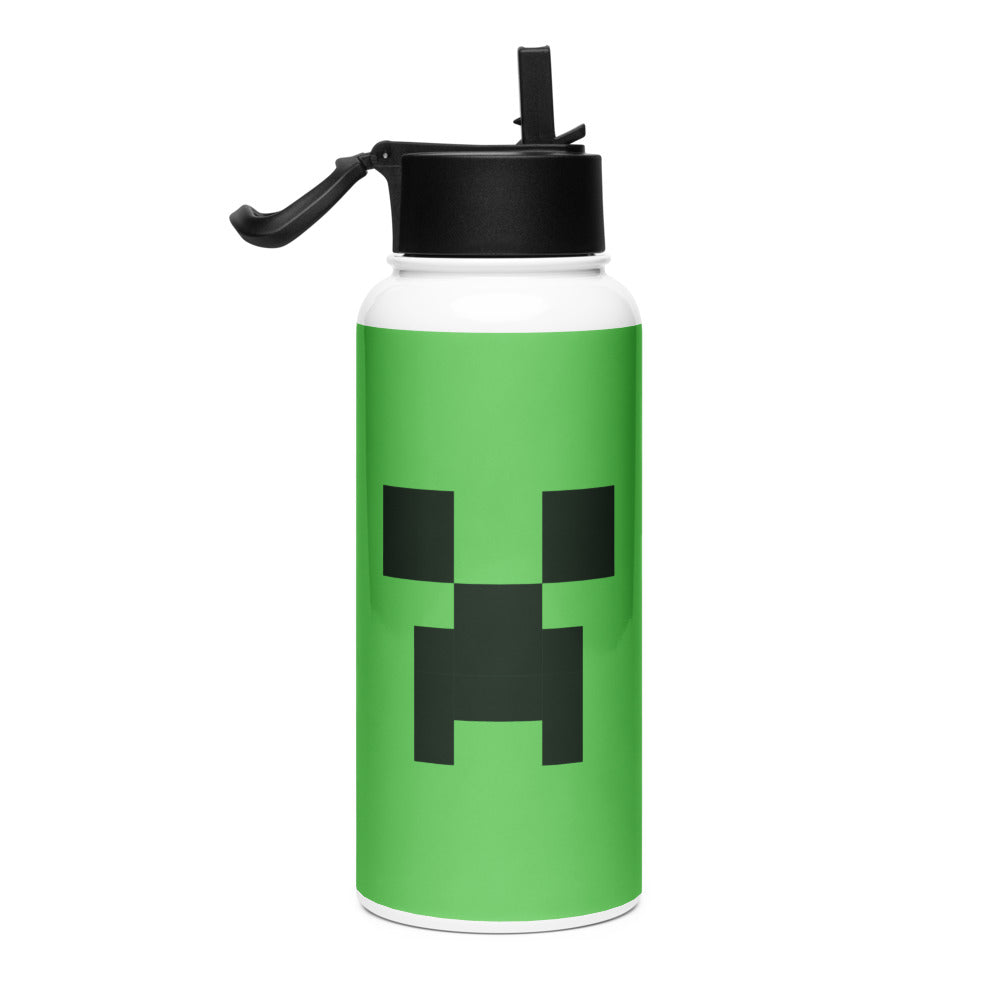 Minecraft Creeper Big Face Stainless Steel Water Bottle with a Straw Lid
