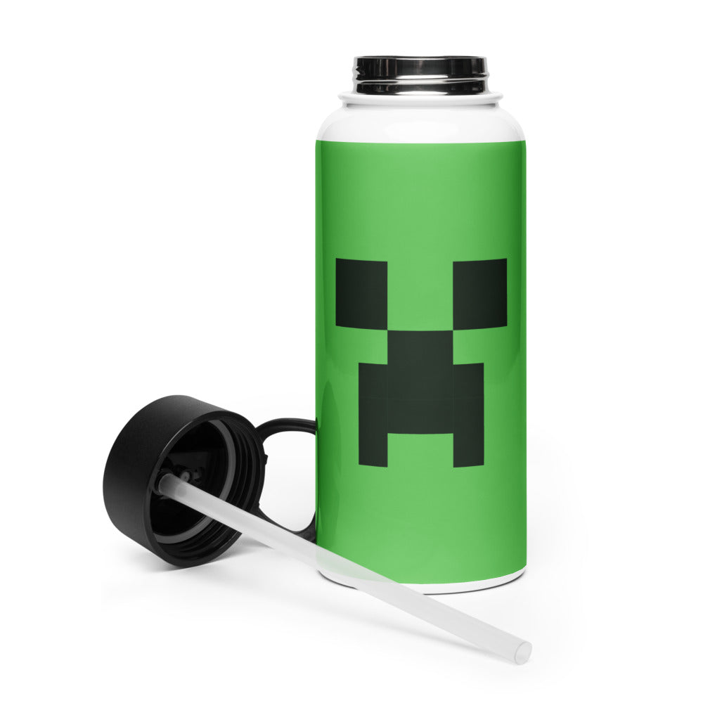 Minecraft Creeper Big Face Stainless Steel Water Bottle with a Straw Lid