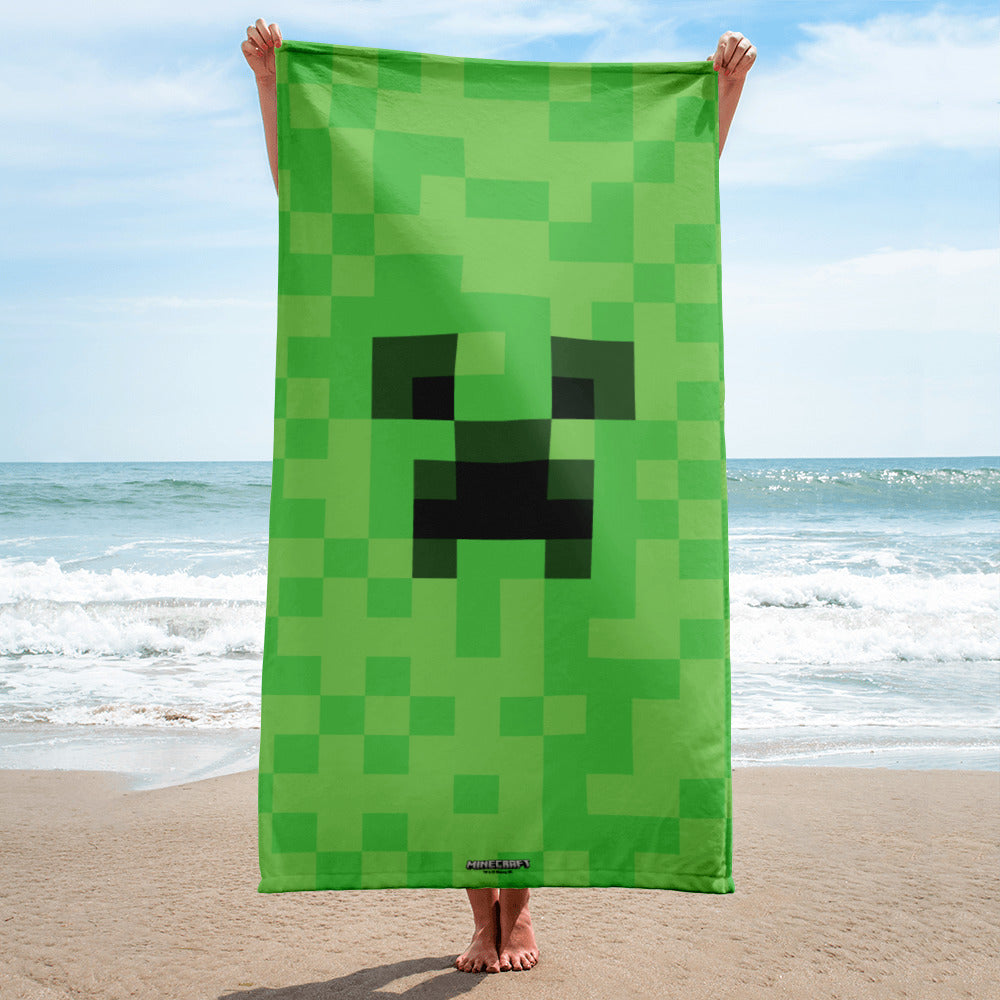Minecraft Creeper Big Face Beach Towel