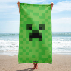 Minecraft Creeper Big Face Beach Towel