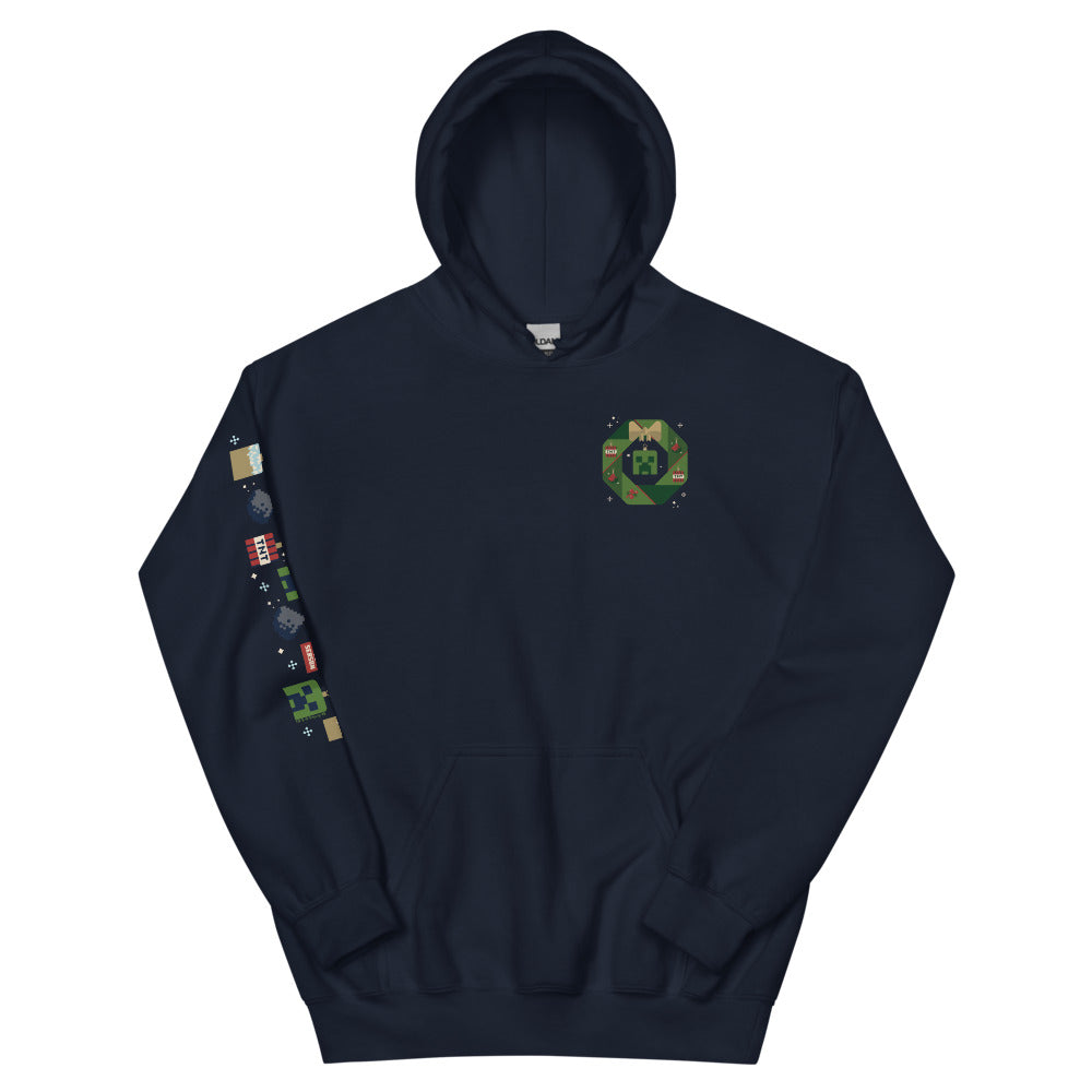 Minecraft Creeper Holiday Wreath Adult Hoodie