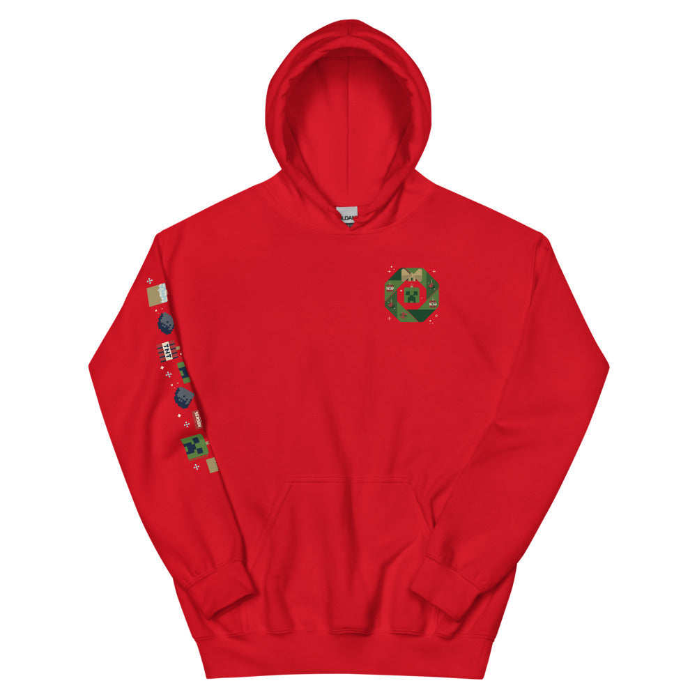 Minecraft Creeper Holiday Wreath Adult Hoodie