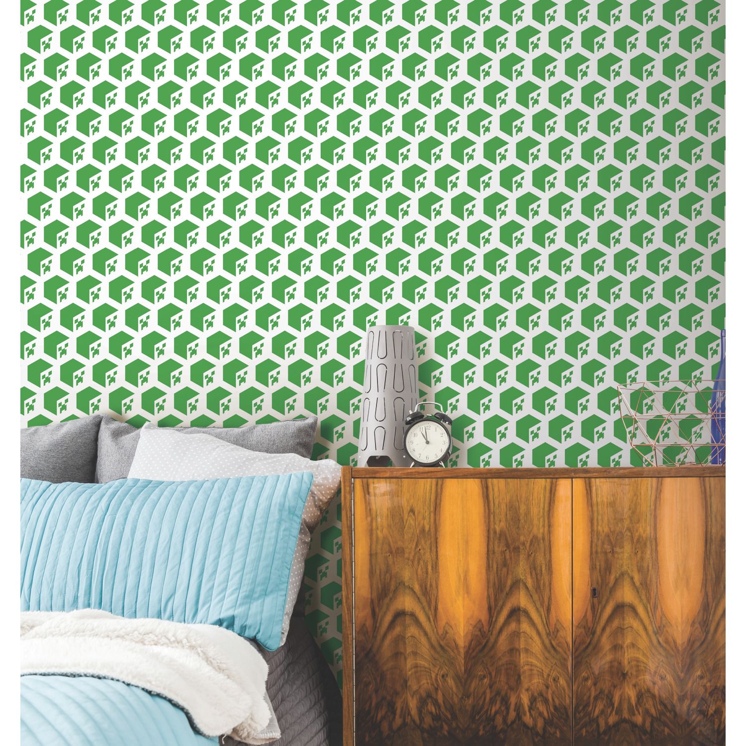 Minecraft Creeper Face Green Peel & Stick Wallpaper