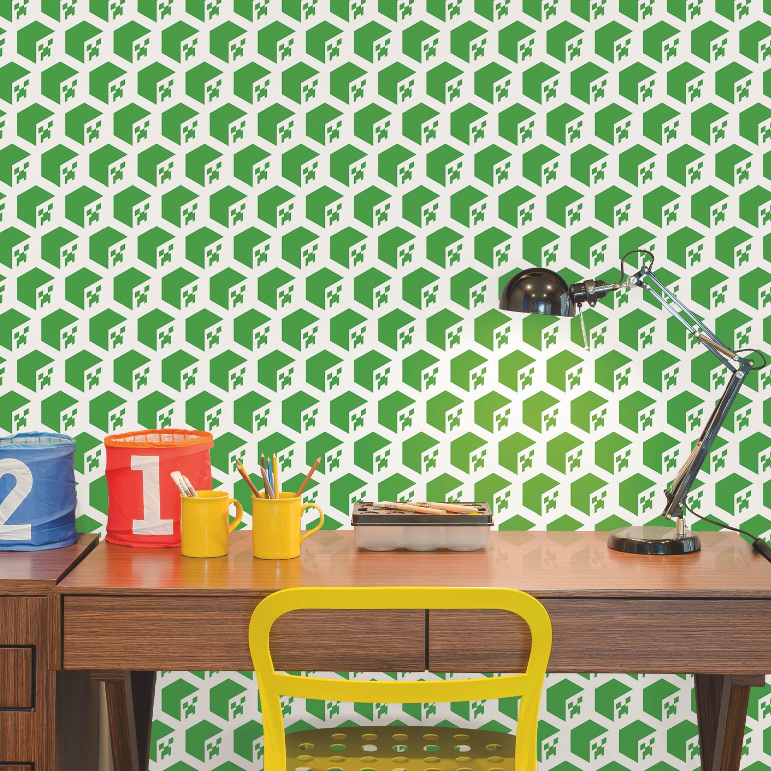 Minecraft Creeper Face Green Peel & Stick Wallpaper