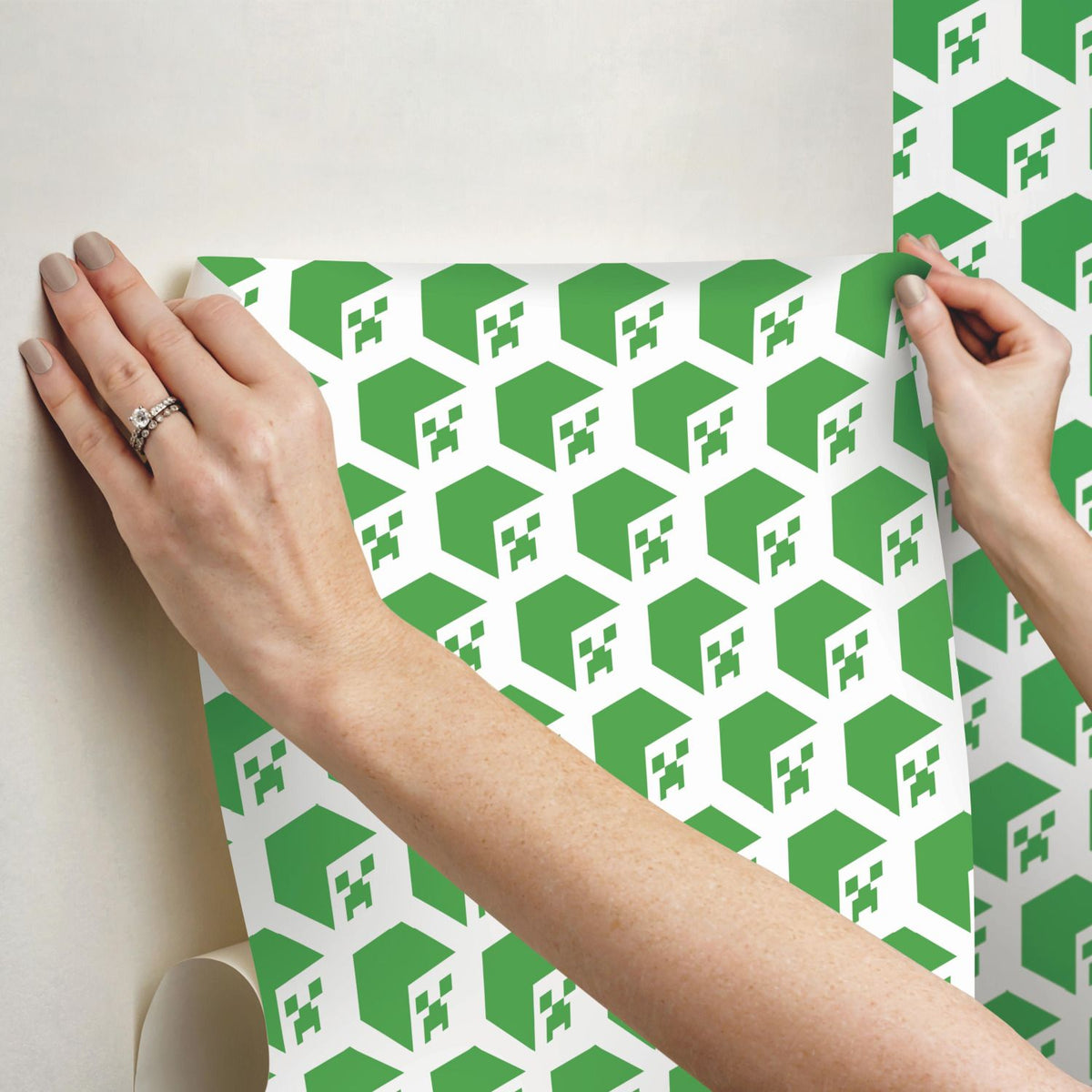 Minecraft Creeper Face Green Peel & Stick Wallpaper