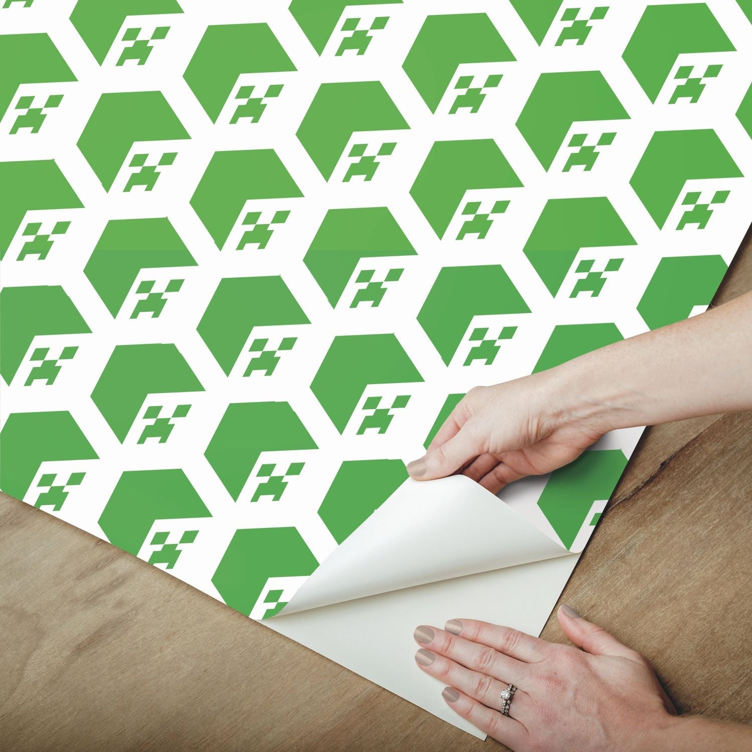 Minecraft Creeper Face Green Peel & Stick Wallpaper