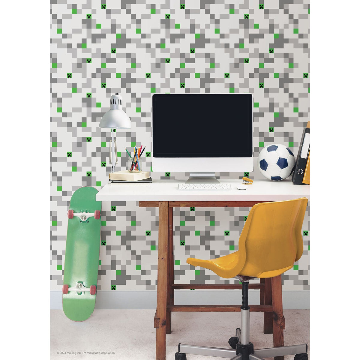 Minecraft Grey Pixel Creeper Peel & Stick Wallpaper