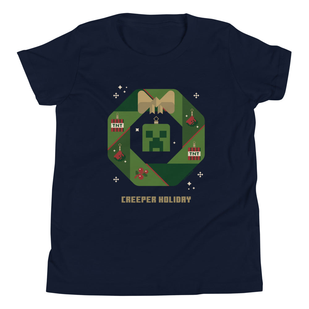 Minecraft Creeper Holiday Wreath Kids T-Shirt