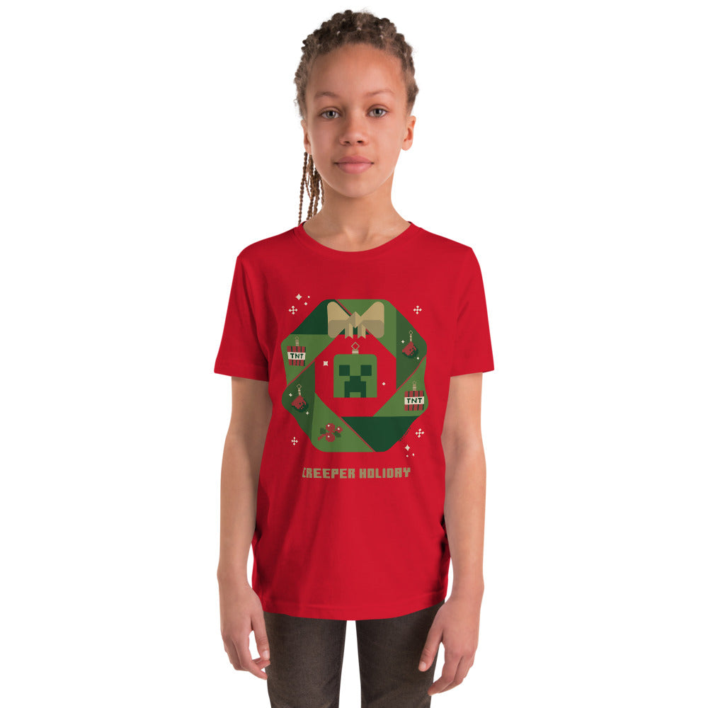 Minecraft Creeper Holiday Wreath Kids T-Shirt